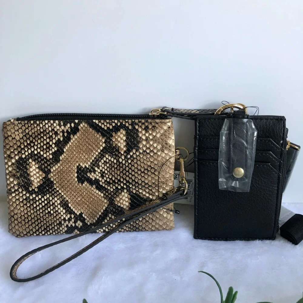 INC International Concepts Wristlet & Card Case Lanyard Camel Snake, NWT